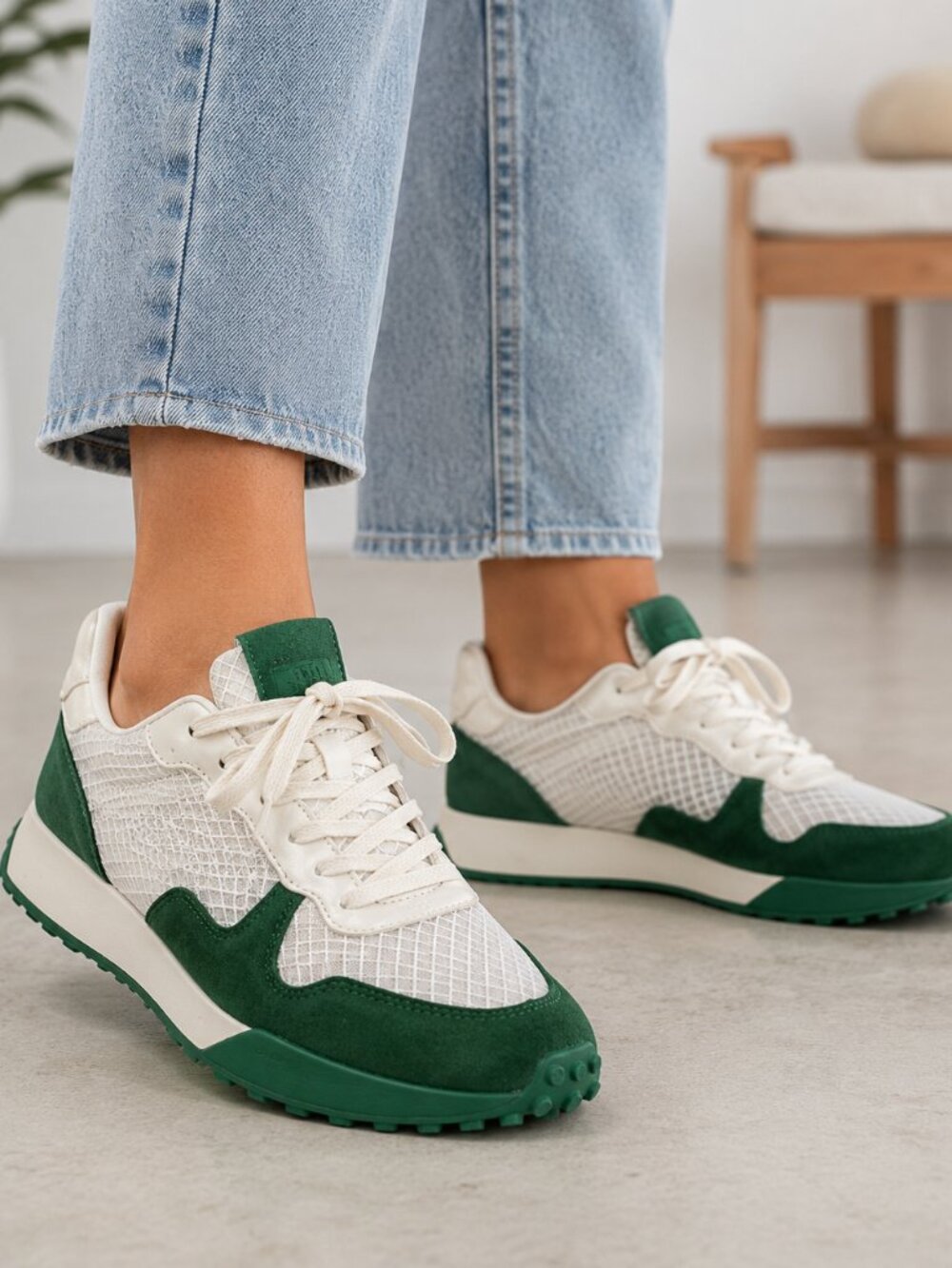 ZARA Women’s Retro Mesh Sneakers White Green Size 41 3400/810/030